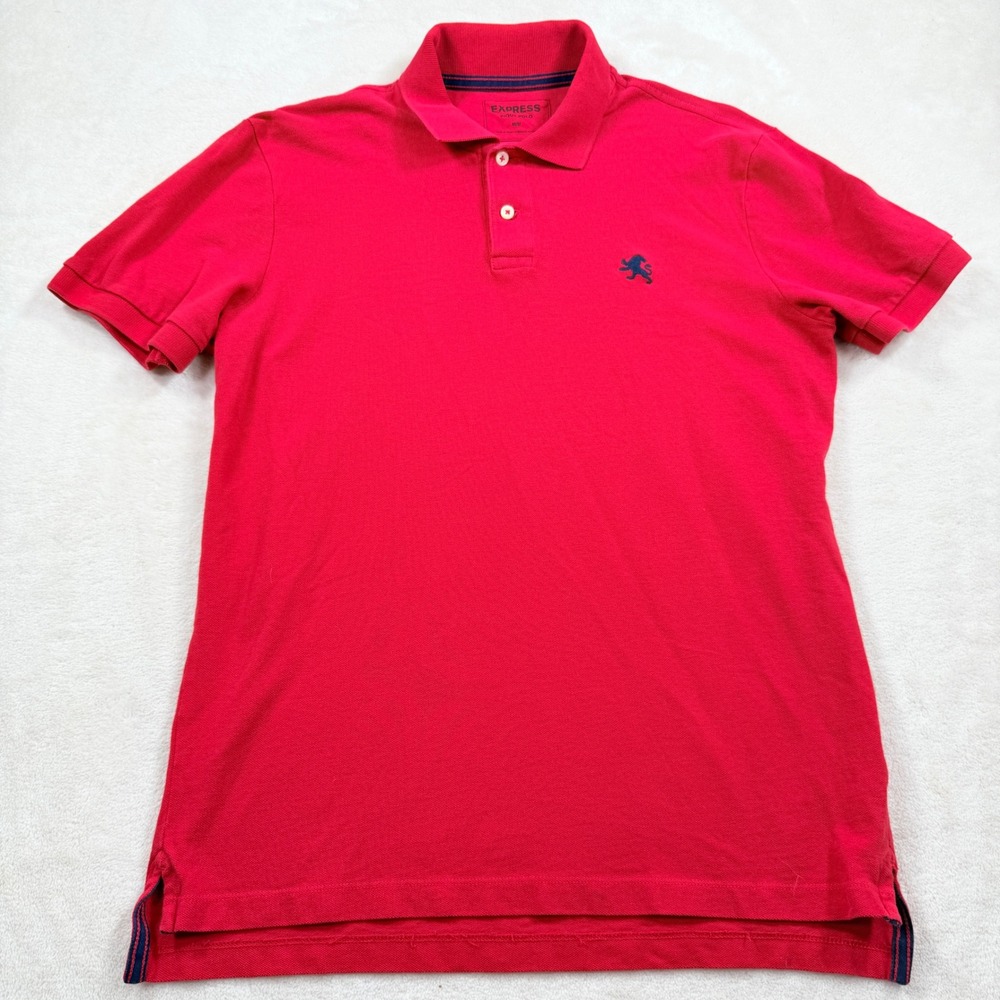 Express Pique Polo Shirt Mens Medium Red Short‎ Sleeve Lion Logo Cotton 55285 - Picture 2 of 7